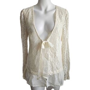 Blue Bird Open Cardigan Lace With Tie‎ Front Size Large Cottagecore Festival